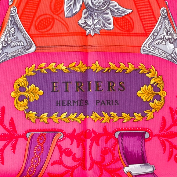 NWT Hermes Scarf "Etriers" in Pink & Purple - Picture 3 of 10